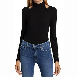 PAIGE‎ BEATRIZ LONG SLEEVE RIBBED CUTOUT TOP IN BLACK NWOT WOMEN'S SIZE LARGE